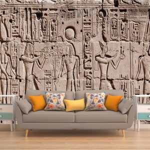 EGYPTIAN DECOR WALLPAPER, Egyptian Wall Art, Egyptian Wall Décor, Pharaoh Art, Hieroglyphs Poster, Egypt Wall Covering, Rustic Home Décor image 1