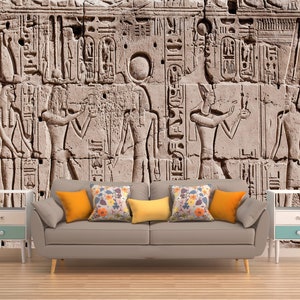 EGYPTIAN DECOR WALLPAPER, Egyptian Wall Art, Egyptian Wall Décor, Pharaoh Art, Hieroglyphs Poster, Egypt Wall Covering, Rustic Home Décor