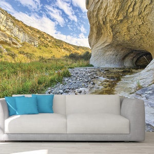 Cave Art Wallpaper, PEEL AND STICK, Cave Wallpaper, Nature Home Décor, River Wall Decal, Housewarming Gift, Peaceful View Wall Mural