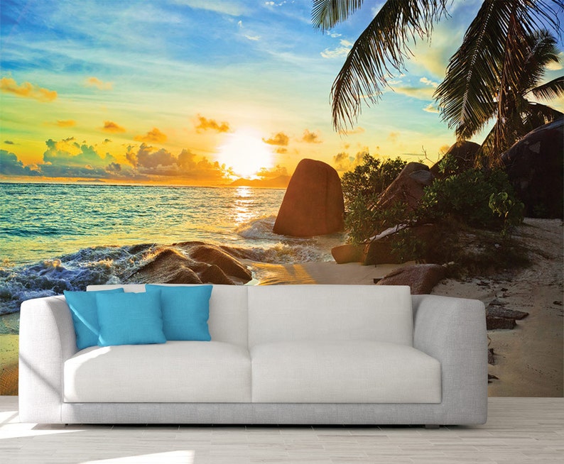 Beach Sunset Peel & Stick Wall Mural Photo Wallpaper Eco | Etsy
