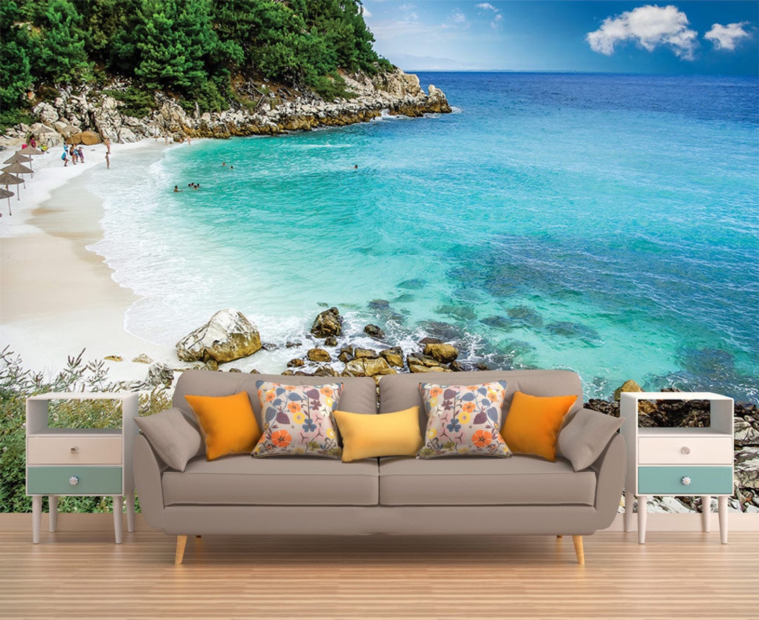 TROPICAL BEACH WALLPAPER Exotic View Wall Mural Nautical Etsy