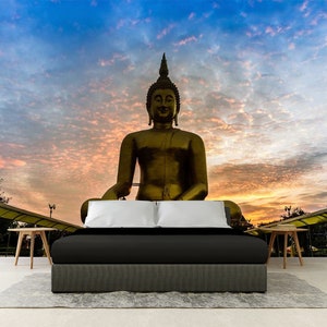 Buddha Statue, PEEL AND STICK, Buddha Wall Art, Buddha Wall Art Print, Buddha Wall Decor, Zen Decor, Zen Wall Art, Zen Art, Zen Wallpaper