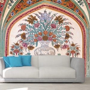 DECORACIÓN DE LA PARED INDIA, revestimiento de la pared del templo de la India, pared de estilo indio, pared del patrón indio, arte de la pared india, pelar y pegar, calcomanía de la pared india
