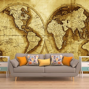 OLD WORLD MAP Wallpaper, Peel And Stick Map Wall Hanging, Old Map Wall Covering, vintage Map Wall Décor, Rustic Map Wall Art, Map Of The Wor