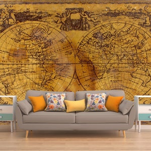 CARTE DE L’ANTIQUITÉ Peel & Stick Mural Mural, Old Map Of The World Wallpaper, Vintage Wall Covering, Rustic Wall Hanging, Old Map Wall Art
