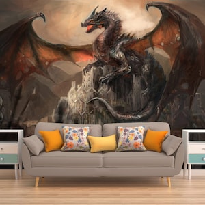 Conquering Dragon Peel & Stick Wall Mural, Photo Wallpaper, Eco Certified, Wall Decor, Wall Art, Wallpaper, Wall Hanging, Mural