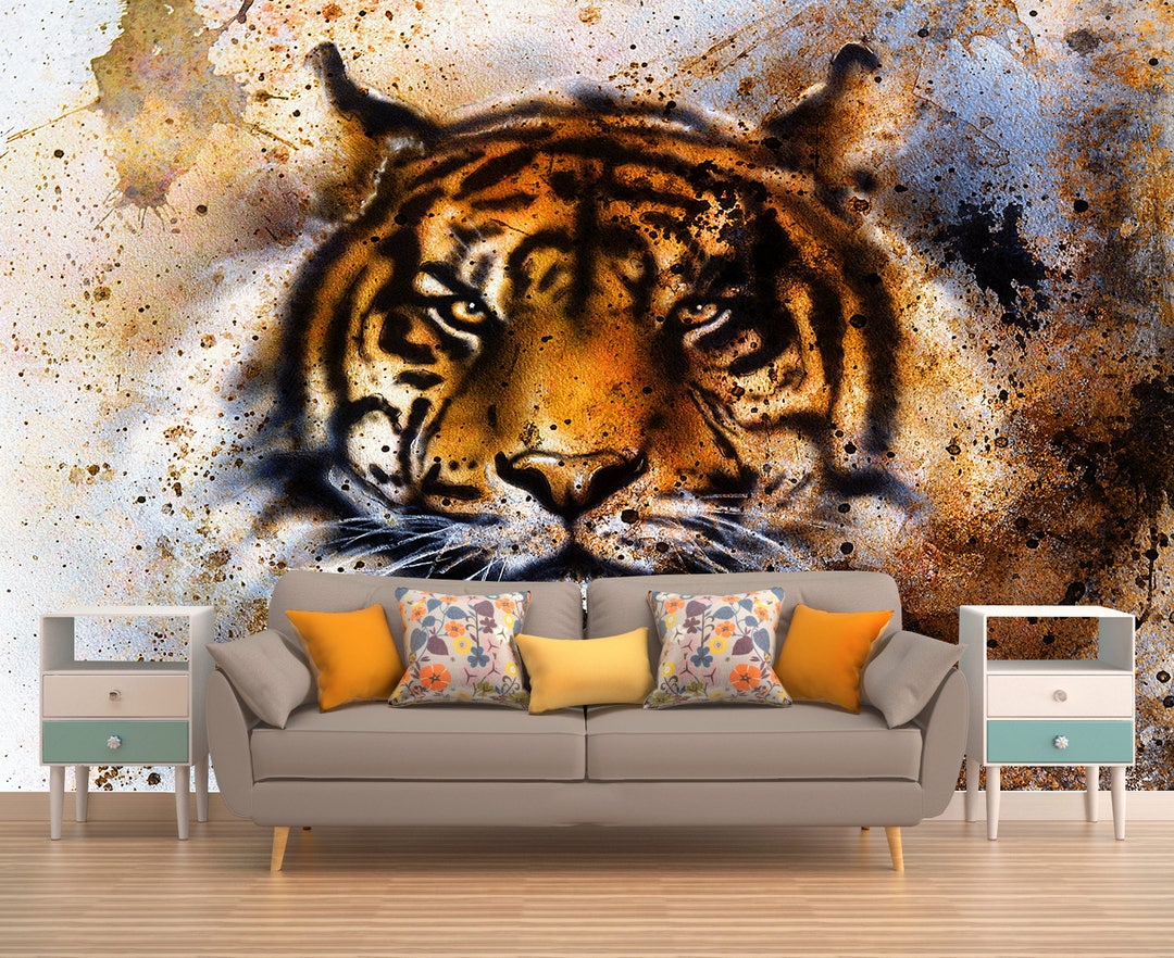 Wandverkleidung und Aufkleber, Stick Kunst, Tiger Vinyl Tapeten, individuelle Wand Wiederverwendbare, Tiere Wand Wandtattoo, schälen