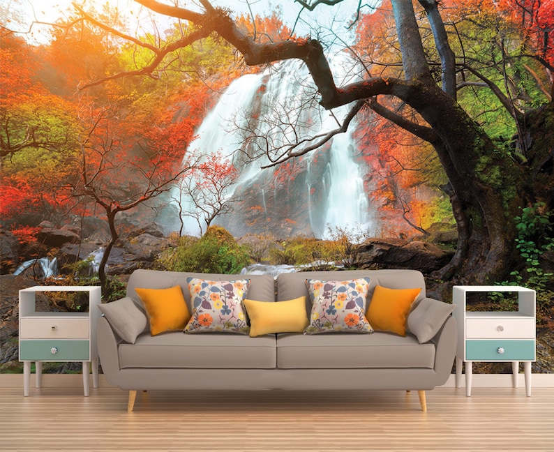 Autumn Wall Mural Removable Wall Mural Trees Wall Art Wallpaper Autumn Peel And Stick Waterfall Wall Decal Self Adhesive Vinyl