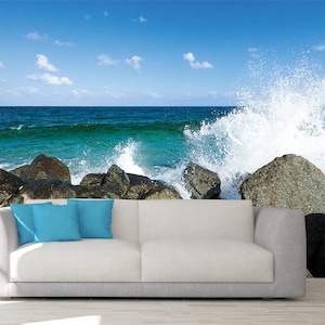 BEACH DECOR WALLPAPER, Nautical Wallpaper, Peel And Stick, Nautical Wall Art, Ocean Wave Wall Covering, Sea Wall Décor, 3D Wall Print