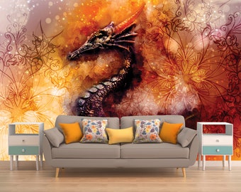 Self-adhesive Wallpaper, DRAGON WALL ART, Mandala Dragon Wall Décor, Fantasy Wall Covering, Dragon Wall Tapestry, Magic Wall Sticker