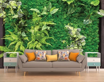 VERICAL GARDEN WALLPAPER, Plants Wall Art, Reindeer Moss Wall, Mossy Wall Covering, Green Wall Décor, Wall Plants Hanging, Peel And Stick