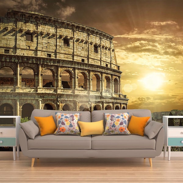 Reusable Peel And Stick Decor, COLOSSEUM WALLPAPER, Rome Wall Covering, Italy Wall Tapestry, Large Brown Wall Sheet, Removable Wall Decor