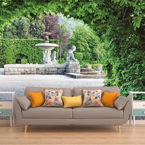 Garden Wall Mural Wall Mural Fountain English Garden Etsy