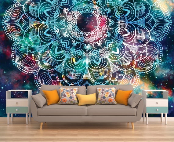 ABSTRACT WALL ART, Mandala Wall Covering, Colorful Mandala Wall Décor,  Indian Mandala Wallpaper, Mandala Wall Mural, Peel and Stick 