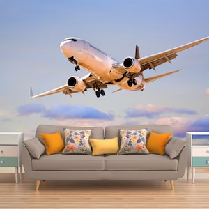 Passenger Airplane Wall Mura, SELF-ADHESIVE PLANE Wallpaper, Amazing Clouds Ceiling Covering, Plane Wall Décor, Flying Airplane Wall Sheet