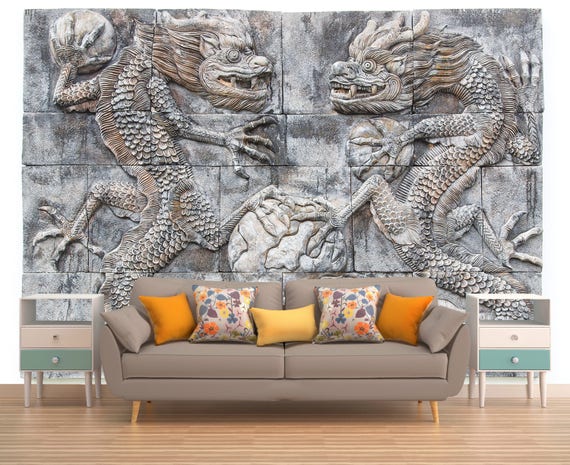 Peel and Stick Wall Art Dragons Wallpaper Rustic Wall Mural | Etsy