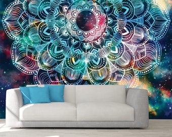 ABSTRACT WALL ART, Mandala Wall Covering, Colorful Mandala Wall Décor, Indian Mandala Wallpaper, Mandala Wall Mural, Peel And Stick