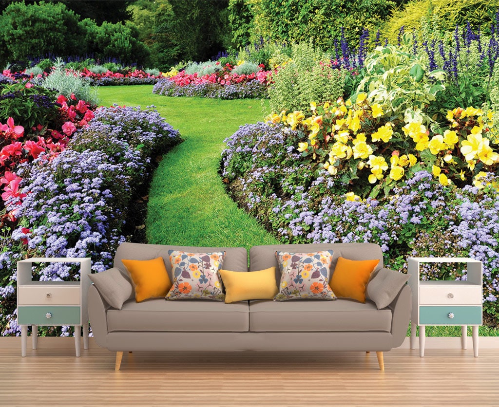 Flowers Wall Mural Garden Wall Mural Wallpaper Flowers Wall - Etsy UK