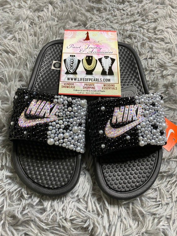 nike slides half black half white