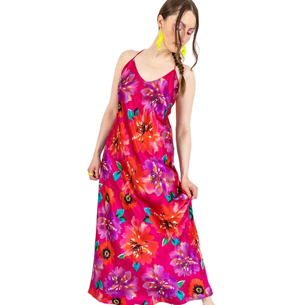 Early Aughts Silky Maxi Floral Slip Dress