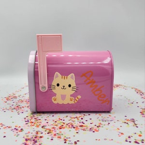 Personalized Cat Valentine Box, Personalized Valentines Mailbox, Valentines Mailbox, Valentines Day Mini Mailbox, Personalized Kids Mailbox