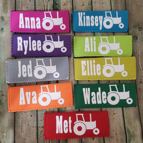 Personalized Kids Tractor Popsicle Holder, Tractor Popsicle Sleeve, Ice Pop Holder, Summer Vacation, Beach Vacation, Farm Birthday Party