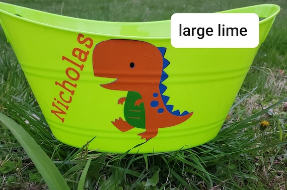 Hand Painted Easter Basket Gift Set Options for Boy Girl Tween Teen Adult DINOSAUR Personalized Easter Pail with Handmade Bracelet