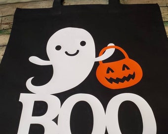 Glow in the dark Personalized Trick or Treat Tote, Boo Halloween Tote, Ghost Halloween Bag, Trick or Treat Bag, Personalized Trick or Treat