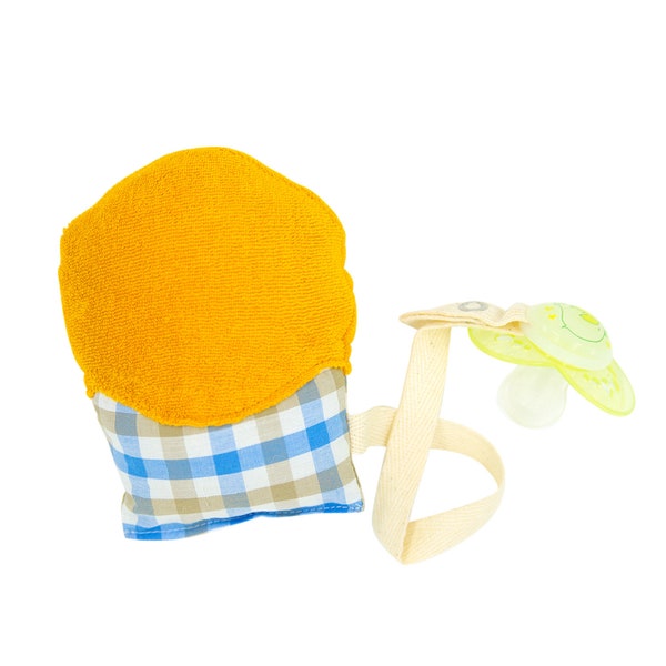 Schnullerkette "Cupcake" aus Bio-Baumwolle gelb Schnullerband Schnullertier