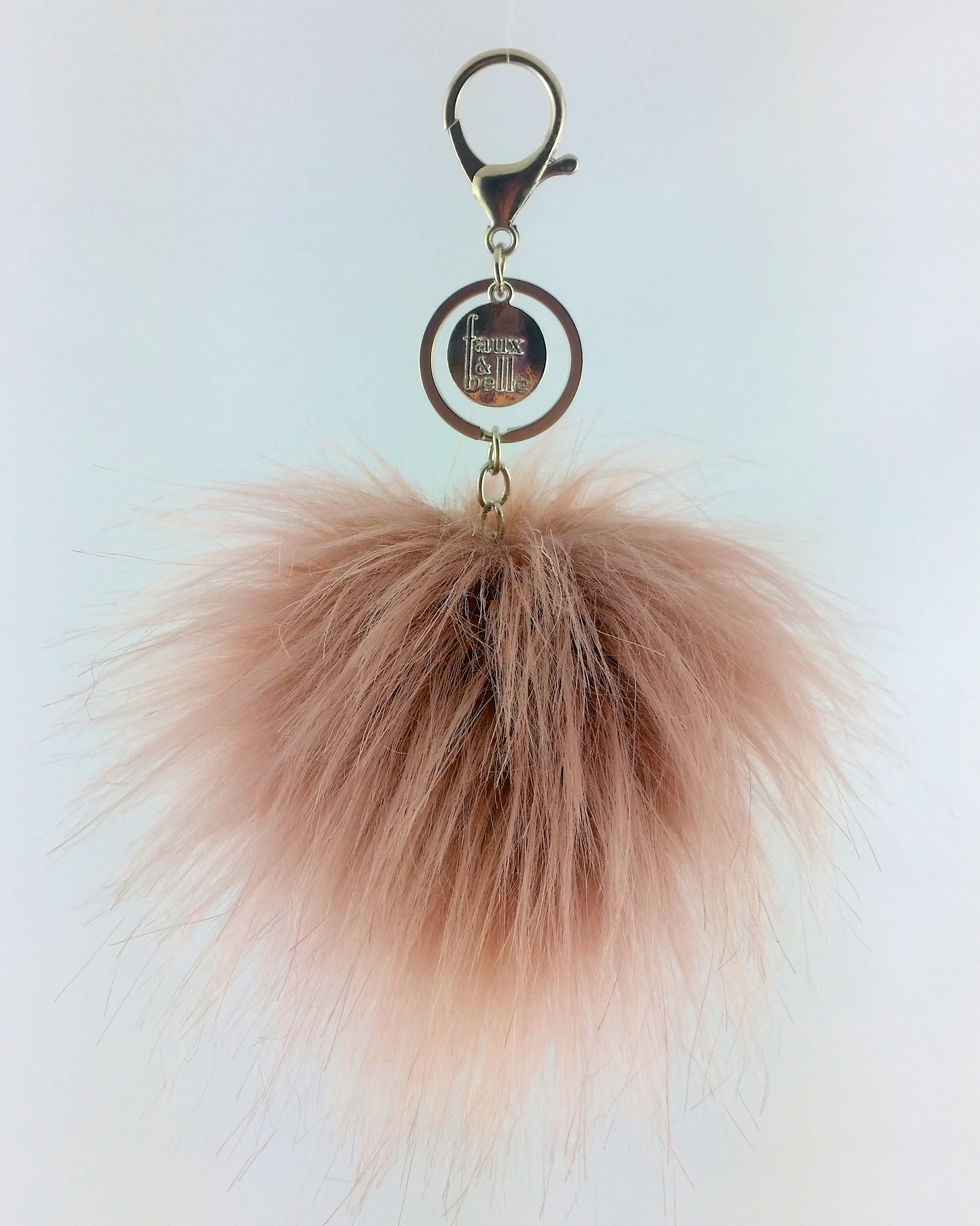Furry Pompom Unicorn Key Chain Soft Pink Faux Fur Ball Key Ring + Clip