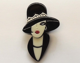 Vintage style Acrylic Brooch  Art Deco Lady