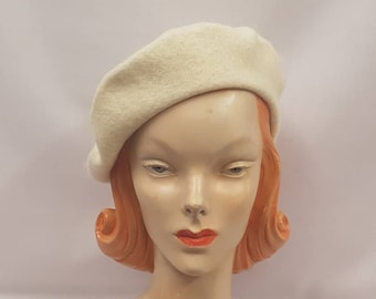 Cream 100% Pure New Wool Timeless Classic 1930's 1940's Vintage style Beret