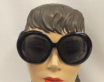 Charlie Black Round  Oversized  Sunglasses  Retro 1970's 1980s style  UV400