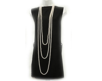 New 1920’s Vintage  Style Long Charleston Flapper Necklace Faux Pearl Beads