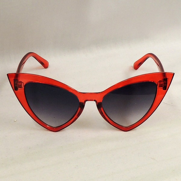 Transparent Red Large Cats eye Sunglasses  1950's style  UV400