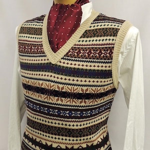 Beige & Braun Herren Vintage-Stil 1930er 40er Jahre Wartime Fair isle Strick Slip über Tank Top