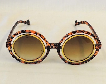 Twiggy Groovy Clear Amber splash & Yellow  Round Sunglasses  1960s 1970s style  UV400