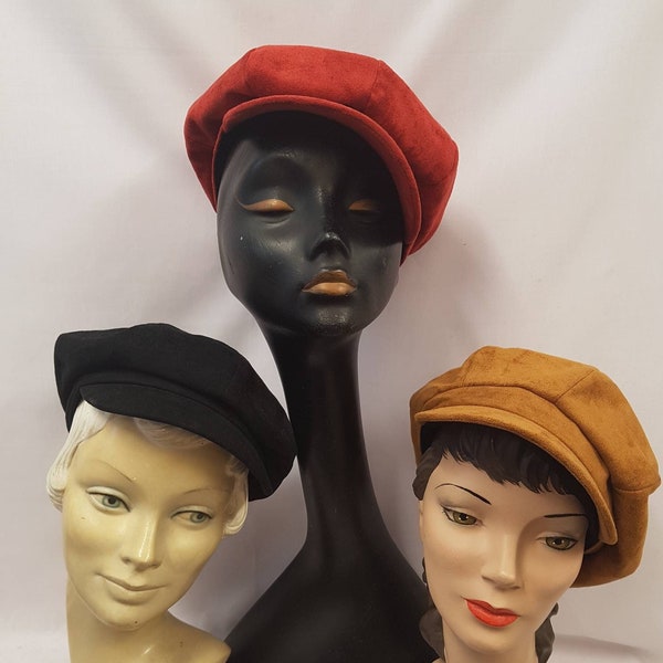 Suedette Vintage Style 1930s 1940s Baker Boy/Girl News Boy Cap Hat