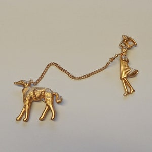 Lady and Dog Vintage style  Collar pin Brooch sweater guards
