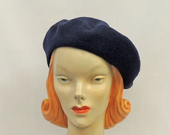 Navy Blue 100% Pure New Wool Timeless Classic 1930's 1940's Vintage style Beret
