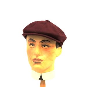 Rouge bordeaux 8 panneaux mélange de laine Baker Boy News Boy Cap Hat vintage des années 1930 style des années 1940