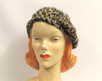 Natural Light Brown  Leopard Super Soft Angora Blend  Classic 1930's 1940's  Vintage style Beret