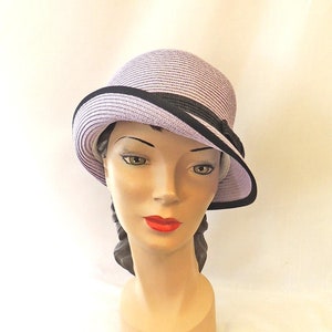Lilac & Black Vintage Style 1920s 1930s  Cloche  Summer Hat