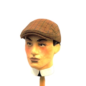 Classic 100% Wool  Rust Tan checked  Flat Cap Hat Vintage 1930s 1940s  style