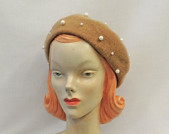 Sand  Pearl Beret 100% Pure New Wool Classic 1930's 1940's Vintage style