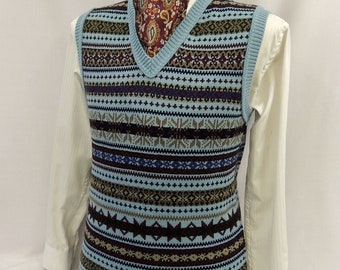 Blue & Burgundy  Mens Vintage style 1930's 40's WW2 Wartime Fair isle knit slip over Tank Top