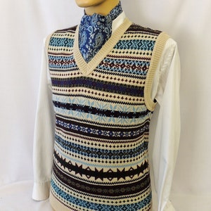 Beige & Blau Herren Vintage-Stil 1930er 40er Jahre Fair Isle Strick Slip über Tank Top