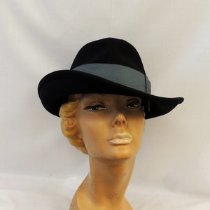 Black & Grey  Vintage style 1930’s 1940’s inspired 100% Wool Felt Large Brim Tilt Fedora Hat