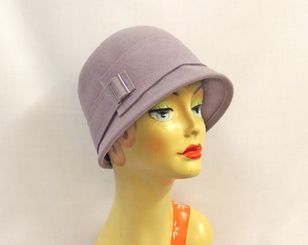 Lilac  Vintage style 1920s inspired 100% Wool Felt Short Brim Cloche Hat