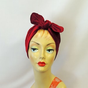 Deep Red Velvet Vintage style 1940s's wire bow Turban